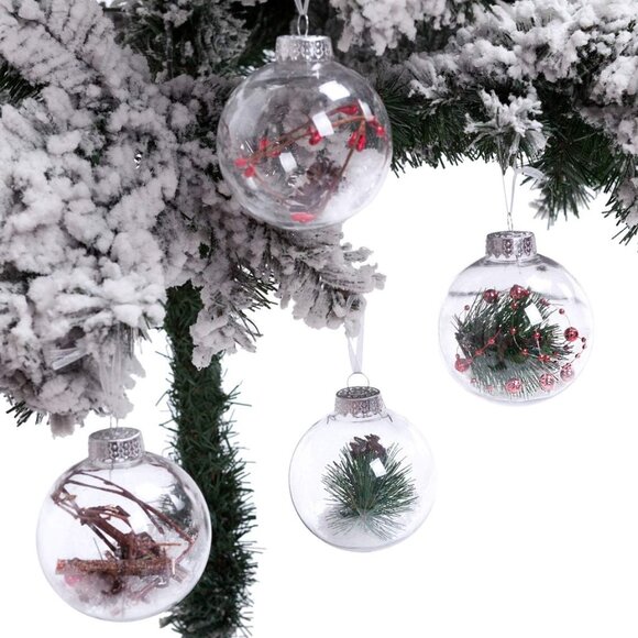 DIY Christmas Ball Ornaments Clear Decorative Xmas Baubles - with Stuffed Deco - Picture 1 of 7